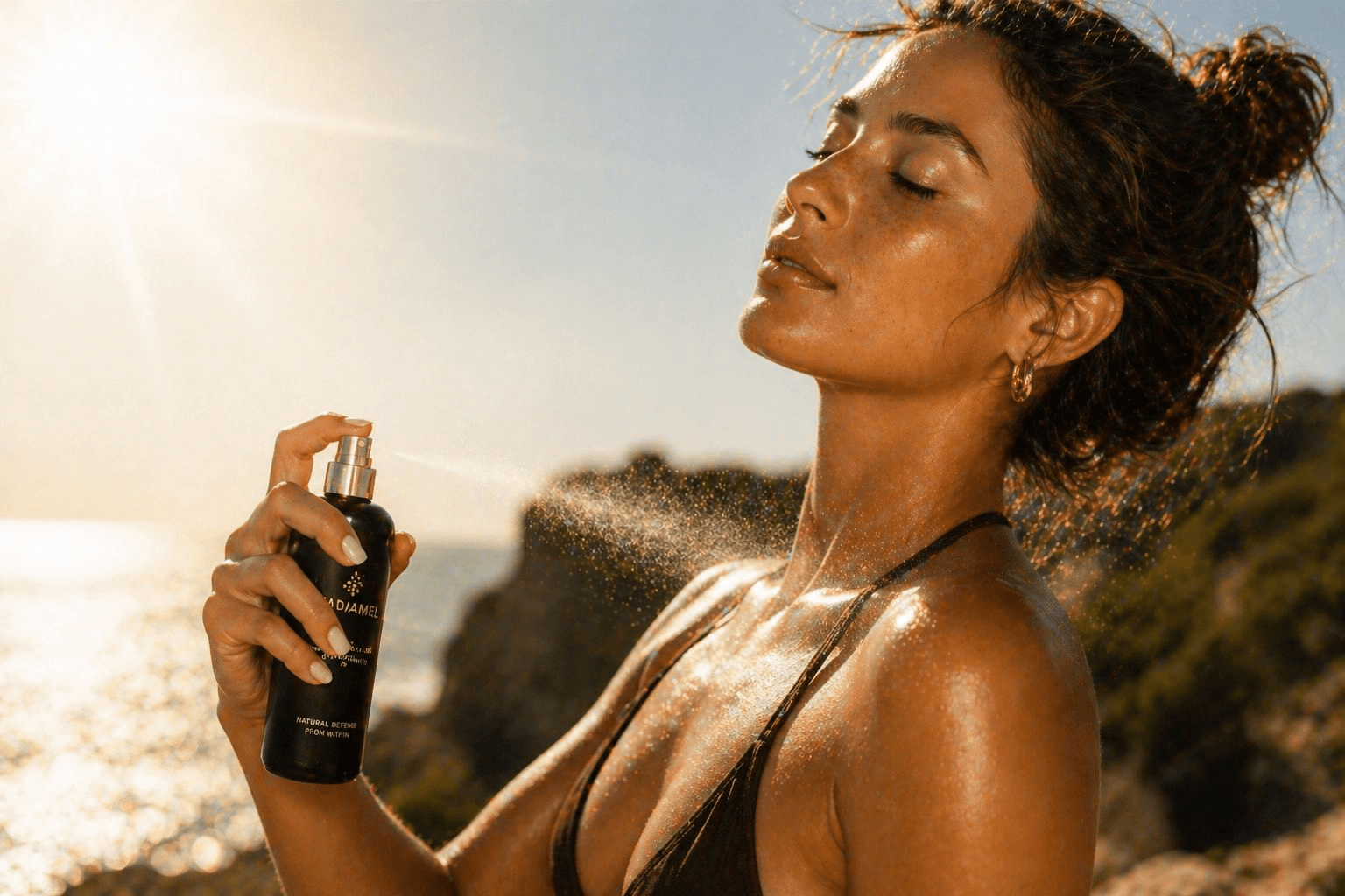 Woman spraying Radiamel onto her skin